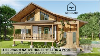 EP 52  4 BEDROOM NATIVE HOUSE with ATTIC amp POOL  Modern Bahay Kubo House Design  NEKO ART [upl. by Nagaem]