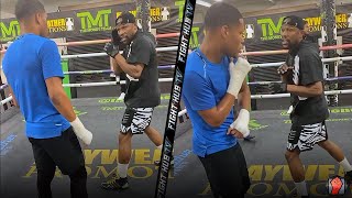 FLOYD MAYWEATHER TEACHING DEVIN HANEY SHOULDER ROLL DEFENSE amp HOW TO THROW POWER JABS [upl. by Monteria]