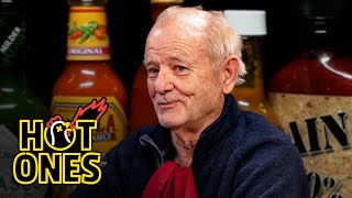 Bill Murray Doesn’t Flinch While Eating Spicy Wings  Hot Ones [upl. by Aihsenod]