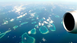 Takeoff from Male Airport Maldives SPECTACULAR aerial views [upl. by Derril]