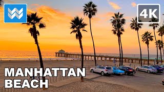 4K Sunset at Manhattan Beach Pier in South Bay California USA  Walking Tour 🎧 Binaural Sound [upl. by Roarke656]