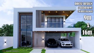 House Design  Modern House 2 Storey  9m x 16m  5 Bedrooms [upl. by Cheslie]