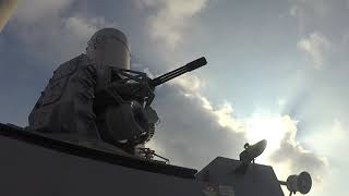 Phalanx CloseIn Weapons System CIWS in the Arabian Sea [upl. by Anelhtac509]