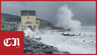 Storm Ellen batters the seafront at Tywyn [upl. by Idoux870]