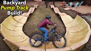 Backyard WOODEN Pump Track Build part 3  180 Degree Berm and A New Bike [upl. by Ahsilyt]