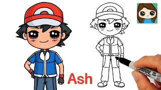 How to Draw Ash Ketchum  Pokemon [upl. by Latsyrhk]