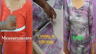 Simple Kameez Measurements Cutting and Stitching Full Tutorials [upl. by Htinnek551]