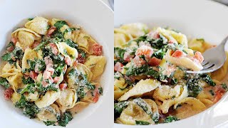 Creamy Spinach Tortellini  20 Minute Skillet Meal [upl. by Ahsratal202]