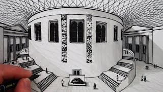 How to Draw 1Point Perspective The British Museum Building [upl. by Mills]