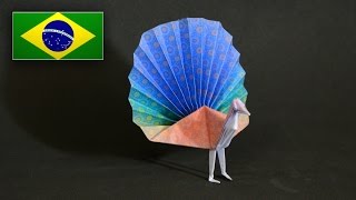 Origami Pavão  Instruções em Português PT BR [upl. by Muriah294]