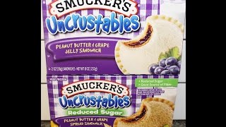 Smuckers Uncrustables Peanut Butter amp Grape Jelly Reduced Sugar vs Regular Review [upl. by Hannej]