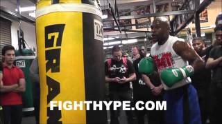 FLOYD MAYWEATHER GIVES TIPS ON TECHNIQUE WHILE TRAINING FOR MARCOS MAIDANA [upl. by Bajaj]