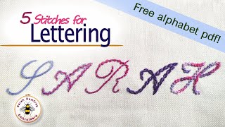 FIVE stitches for embroidered lettering tutorial [upl. by Danelle]