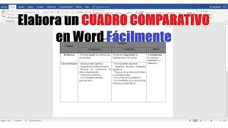 CÓMO HACER UN CUADRO COMPARATIVO EN WORD FÁCILMENTE [upl. by Saphra]