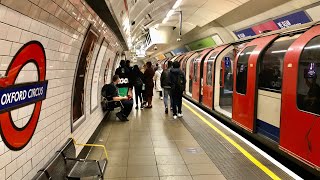 London Underground Trains Central Line Victoria Line Bakerloo Line at Oxford Circus  London walk [upl. by Alraep]