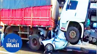 Motorist found ALIVE after being crushed between two trucks [upl. by Sheedy]