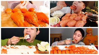 SALMON SUSHI ASMR COMPILATION Salmon Nigiri Mukbang Compilation BaMi Food [upl. by Tisdale72]