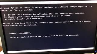 Windows Failed to Start A Recent Hardware or Software Change Status 0xc0000001 A Required Device Isn [upl. by Immij781]