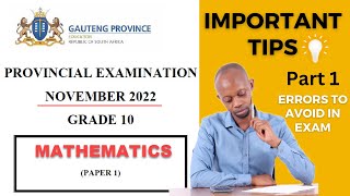 November 2022 Grade 10 Mathematics Revision Paper 1 Part 1Errors to Avoid To Help You Pass The Exam [upl. by Aisinut]