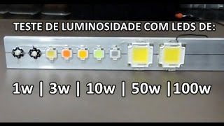 TESTE DE LUMINOSIDADE COM LEDS 1W 3W 10W 50W E 100W [upl. by Raddatz]