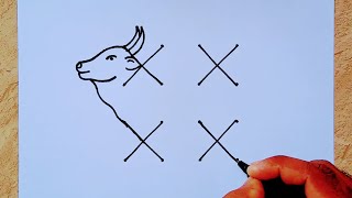 How to draw a OX from 4×4 dots easy  Easy Bull drawing  OX Rangoli  Mattu pongal kolam [upl. by Asela]