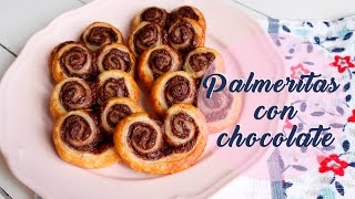 Palmeritas de hojaldre con chocolate  Receta Fácil [upl. by Burman]