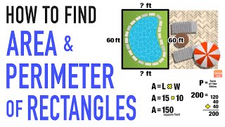 Finding AREA amp PERIMETER of a Rectangle Examples [upl. by Gerri]