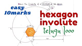 Drawing Hexagon Involute  Engineering Drawing  BTech  Diploma  teluguenglish [upl. by Aivitnahs387]