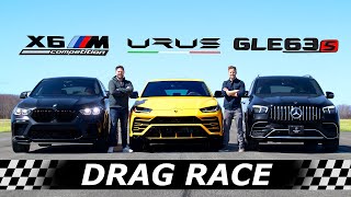 2021 BMW X6M Competition vs MercedesAMG GLE 63S vs Lamborghini Urus  DRAG amp ROLL RACE [upl. by Eidod]