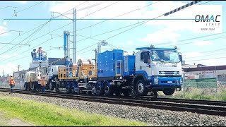 RoadRail Catenary Stringing System 2 Wires 2 ReelStands – Partnership Manco Rail Nz Omac Italy [upl. by Billy]