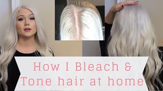 DIY HOW I BLEACH amp TONE MY HAIR AT HOME  PLATINUM BLONDE [upl. by Haase442]