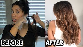 USING A HIGHLIGHTING COMB At Home Balayage Highlights Dark to Light Transformation [upl. by Ellennoj]