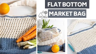 CROCHET Reusable Market Bag with Flat Bottom STEP by STEP Tutorial [upl. by Ianahs15]