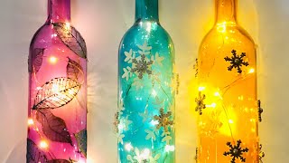 DIY Bottle Art  Quick And Easy Decorated Light Up Bottles [upl. by Ellerahs]