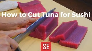 How to Cut Tuna Loin for Sushi  金枪鱼寿司 [upl. by Ekim913]