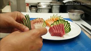 How to make fancy Sashimi platter II tuna sashimi cutting II sashimi salmon [upl. by Ojyram]