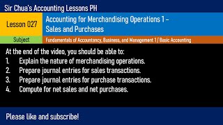 Lesson 027  Accounting for Merchandising Operations 1 Sales and Purchases [upl. by Akemrehs]