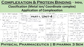 Complexation and protein binding  classification of complexation  Metal ion complex  Application [upl. by Eiramyllek637]