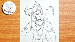 Lord Hanuman Drawing  How to draw Lord Hanuman Step by Step  Bajarang Bali Drawing [upl. by Kuth]