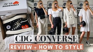 CDG CONVERSE BLACK HIGH TOP REVIEW amp HOW TO STYLE  Comme Des Garçons x Converse 70s Lo Comparison [upl. by Jemie834]