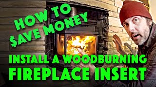 DIY How To Install a Wood Burning Fireplace Insert Chimney Liner and Blockoff Plate Osburn 1800 [upl. by Cyrie]