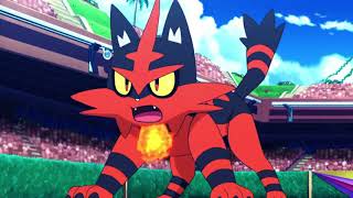 Ashs Torracat vs Kukuis Incineroar Torracat evolves  Pokemon Sun and Moon [upl. by Lawtun]