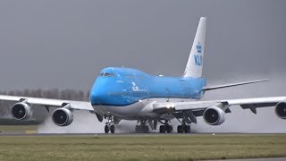 WOW Heavy WET Take Offs B777 B787 B747 B767 Polderbaan Schiphol Airport [upl. by Allemrac]