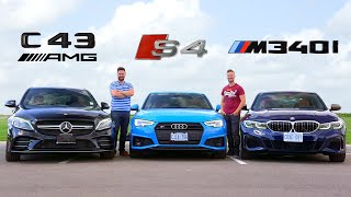 2020 BMW M340i vs Audi S4 vs Mercedes C43 AMG  Performance Sedan FaceOff [upl. by Vinay123]