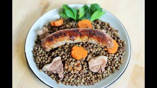 Slow cooked Green Lentils amp Sausage  French Bistro Recipes [upl. by Jempty]