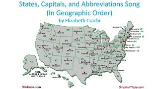 States Capitals and Abbreviations Song In Geographic Order [upl. by Aihsinyt]