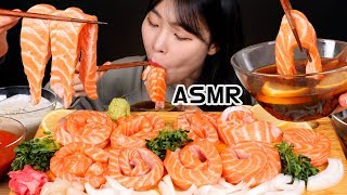 ASMR MUKBANG 연어국수 간장소스 연어소스 초장소스에 찍어서 생연어 리얼사운드 먹방 RAW SALMON NOODLE サーモン Cá hồi ปลาแซลมอน [upl. by Valenba68]