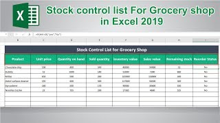 How to Create Stock Control List in Ms excel 2019  Inventory Management in Ms Excel  Ms Excel [upl. by Isaak590]