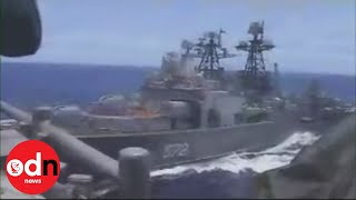 Watch the moment US and Russian battleships nearly collide in the Pacific [upl. by Kliber]