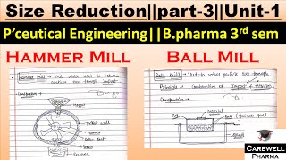 Size Reduction  Hammer Mill amp Ball Mill Complete Part3Unit1 P Engineering  Bpharma 3rd sem [upl. by Anerroc]